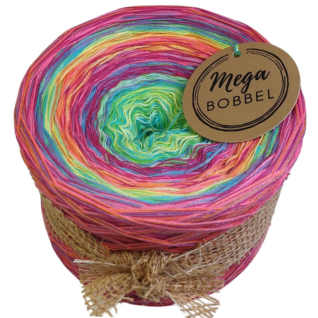 MegaBobbel*Konfetti*A507* (Außenfarbe: (Milka)+Hot Pink+Candy+Mango) Farbverlaufsgarn - Lace Garn Bobbel Wolle zum Häkeln & Stricken - 50% Baumwolle/50% Polyacryl (4 fädig, 3750m)