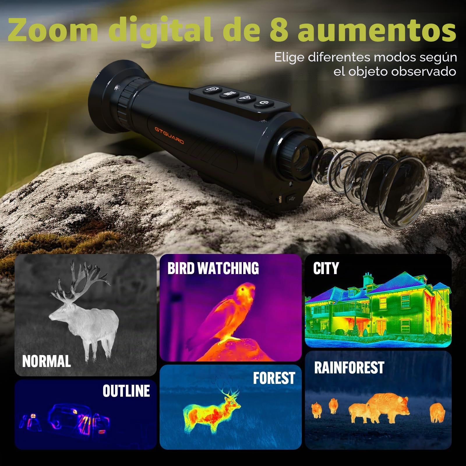 Monocular Térmico para Caza,384x288 (AI Super Resolución) Ai15 Monocular de Visión Nocturna,1.43“ Gran Pantalla AMOLED,Visión Térmica Nocturna con Wi-Fi Hotspot/STA/Mic