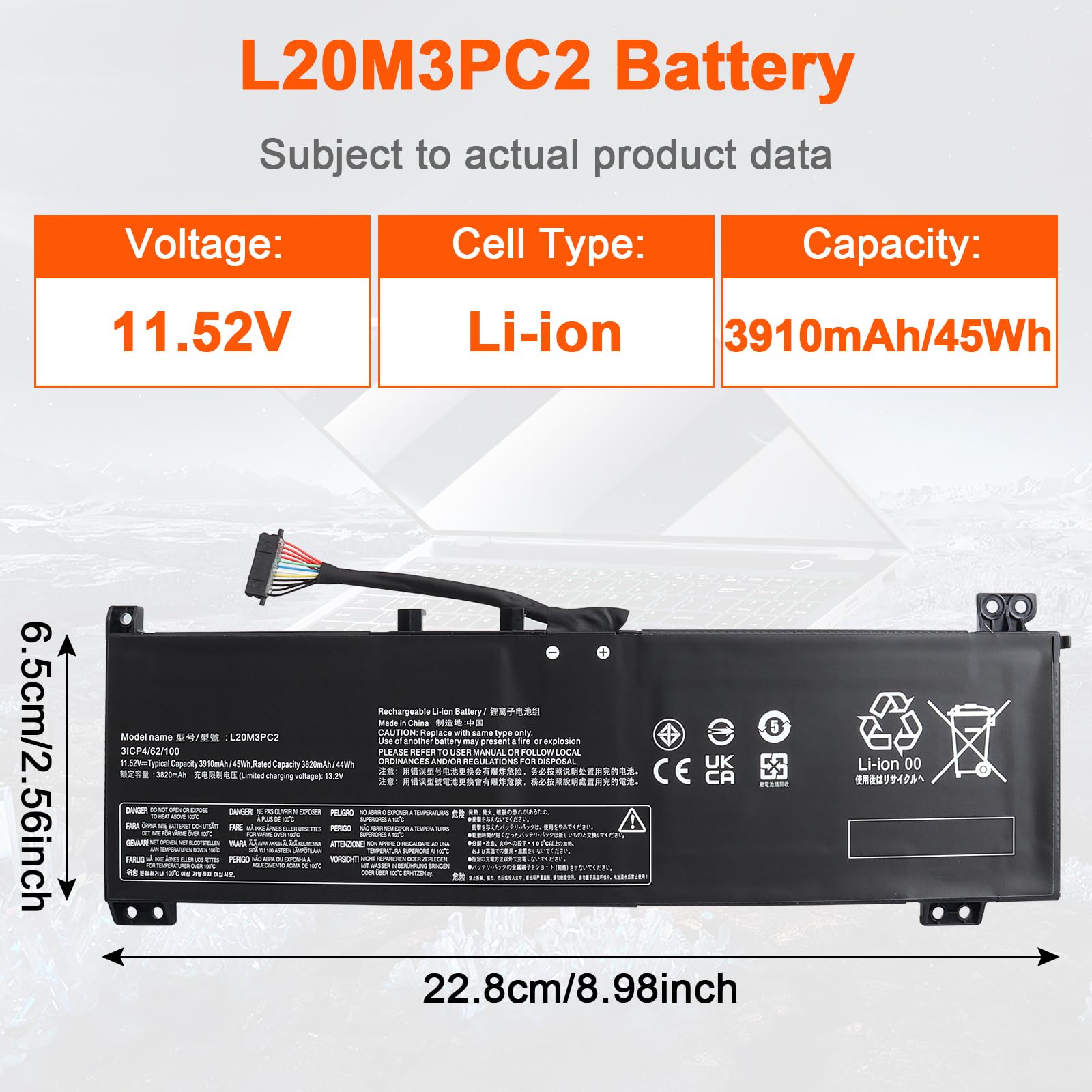JIMACRO L20C3PC2 L20D3PC2 L20M3PC2 Batería Compatible con Portátil Lenovo Ideapad Gaming 3 3i Gaming 3-15IHU6 3-15ACH6 Tipo 82K1 82K2 Serie 82K1002RGE 82K200T3GE 5B11B96715 5B11B96719 L20L3PC2
