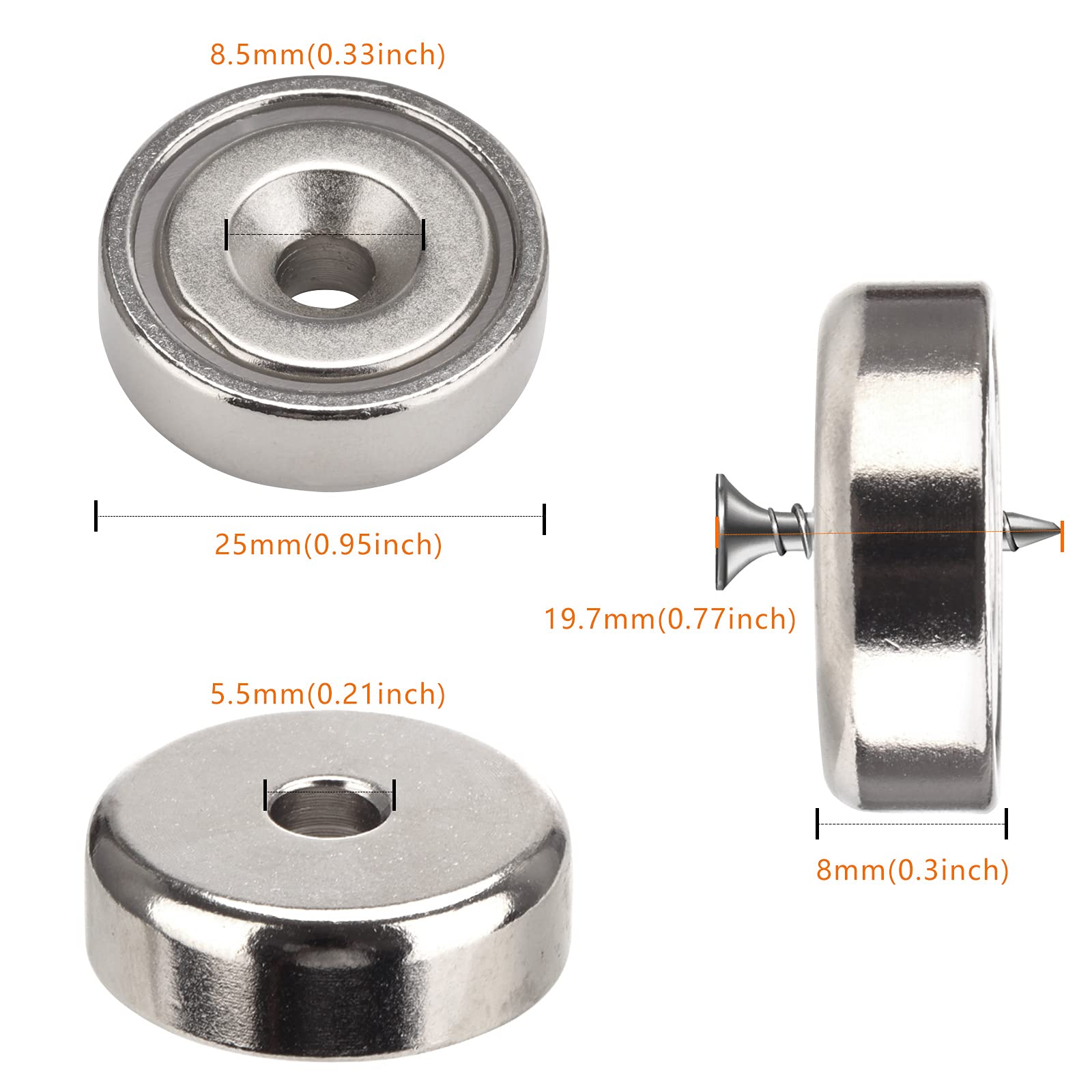 Wukong 10 Pezzi Magneti 20KG Forza 25 x 8mm Calamita Potente con Foro e Capsula,con 10 Viti di Montaggio