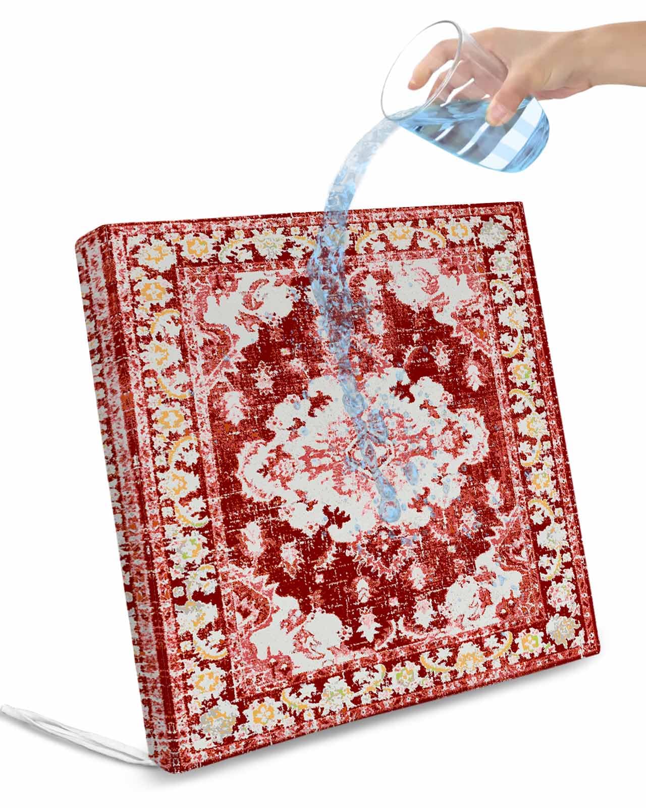 4 Pack Red Southwest Waterproof Cushion Covers with Ties Outdoor Patio Chair Seat Cushion Slip Covers Replacement(Only Cover) Rustic Shabby Chic Bohemian Floral 22''x20''x4''