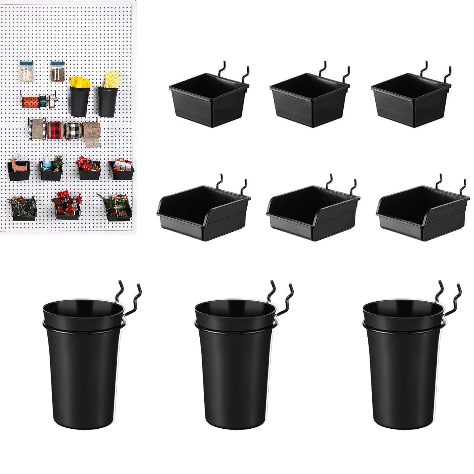 Kruodop 9 Pack Pegboard Organizer Accessories Kit with Hooks & Loops for Garage, Workshop, Workbench, Hobby, Office