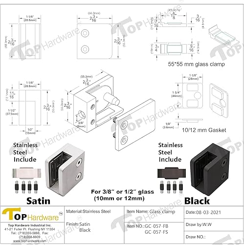 Miniatura 3 de Abrazadera de vidrio cuadrada de acero inoxidable 304 para tubos cuadrados de superficie plana y barandilla de vidrio, para vidrio de grosor de 38