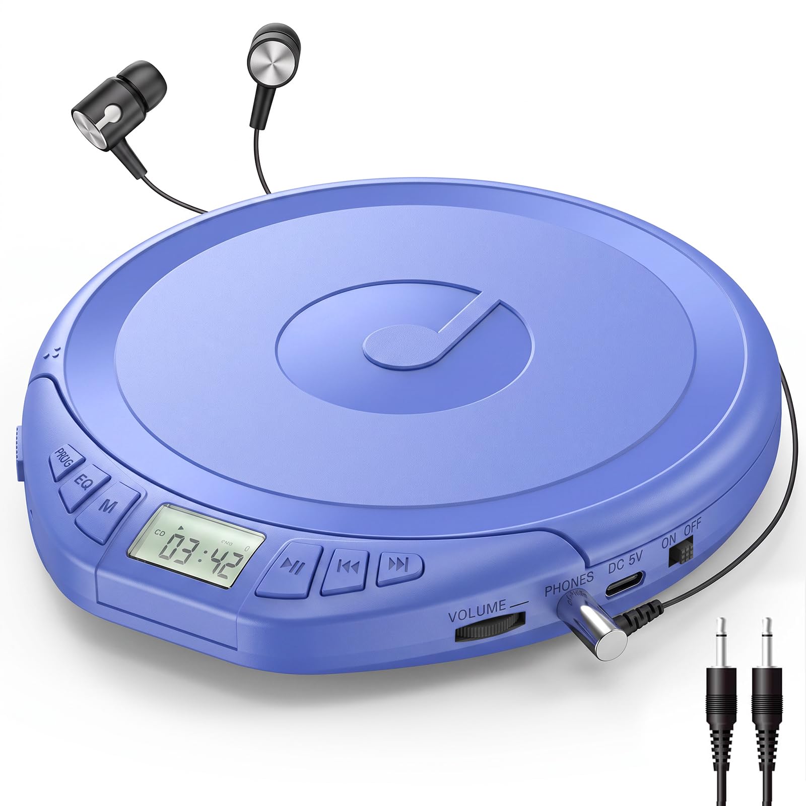Gueray CD Player Portable Personal CD Players with Headphones LCD Display Anti-Skip Protection HiFi Classic CD Music Player Memory CD Player for Car Home(Blue)-image-0