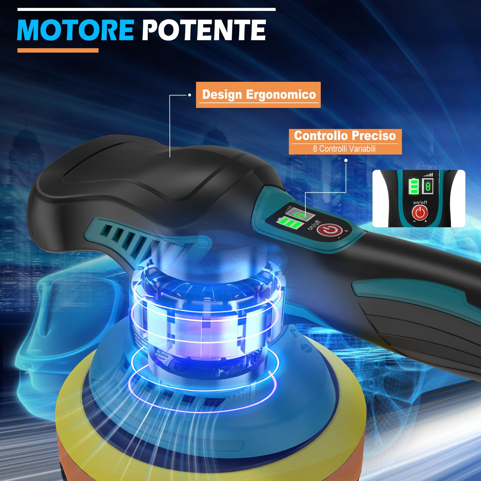 21V Lucidatrice Auto a Batteria, SundpeyPRO Lucidatrice Rotorbitale da 6 Pollici con 2 Batterie da 4.0Ah e 8 Velocità Variabili e 6000RPM, Lucidatrice Auto per la Pulizia Dell'auto e la Lucidatura