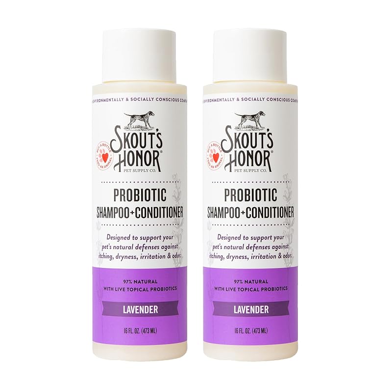Shampoo e Condicionador Probiótico para Cães e Gatos SKOUT'S HONOR com Óleo de Abacate e Ômega 3, Lavanda, Pacote com 2