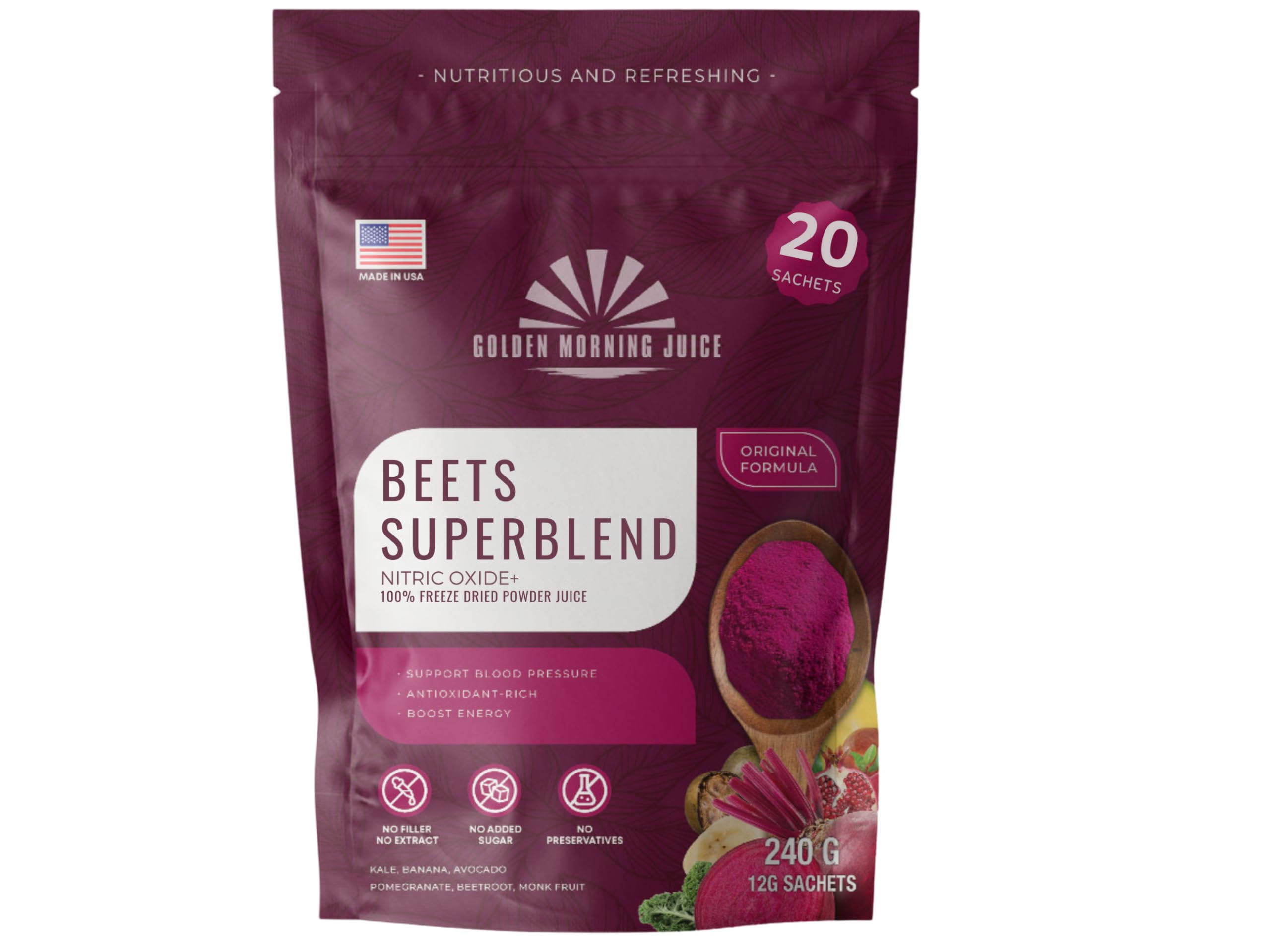 Beets Superblend 100% Freeze Dried Powder Juice, Beets, Pomegranate, Avocado, Kale, Banana, Monk Fruit, No Sugar added.