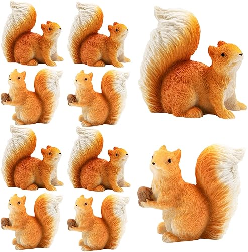 X Hot Popcorn 10 figuras de resina de ardilla en miniatura para decoración de pastel de ardilla modelo animal ardilla jardín de hadas en miniatura