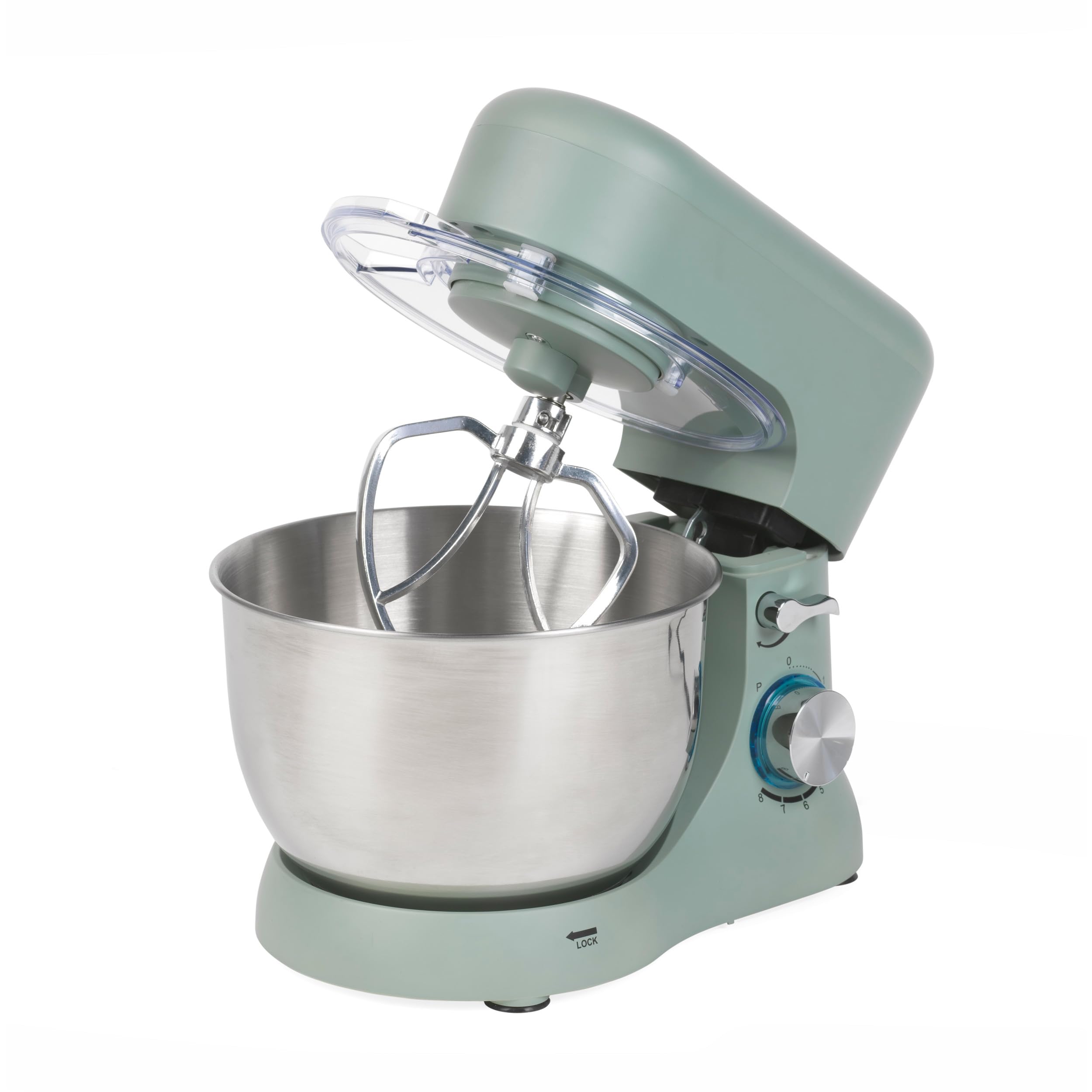 Progress EK5234PTEAL Go Bake Stand Mixer- Large Electric Whisk with 4L Stainless Steel Bowl, 8 Speeds and Pulse Function, Mixing Beater, Dough Hook, and Whisk Attachments, Splash Guard, 1300W, Teal