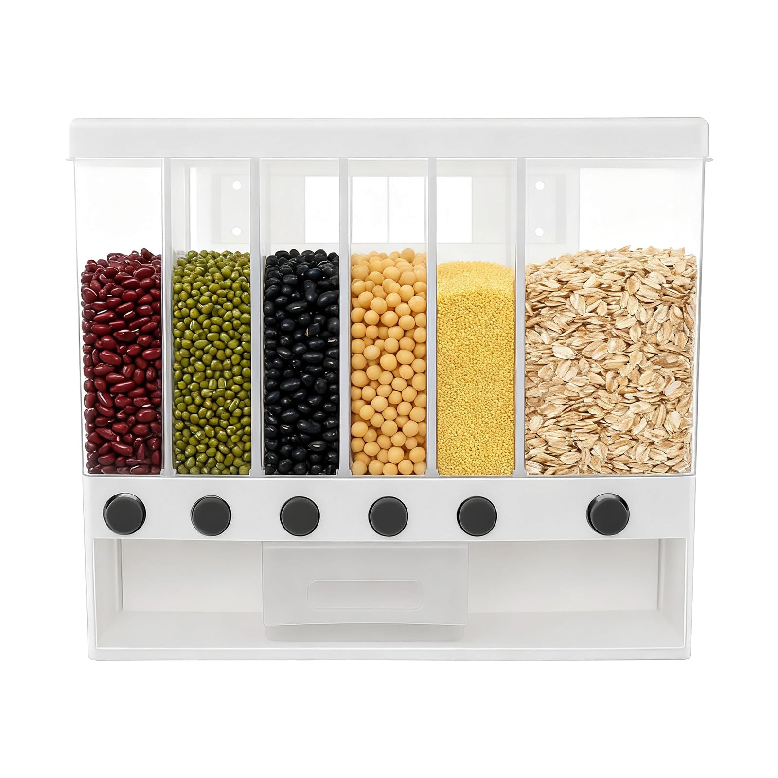 Distributeur Céréales 6 Compartiments Réservoir Alimentaire à Grains Secs avec Tasse Boîte de Rangement pour Cuisines Stockage Hermétique pour Salles à Manger, Garde-manger