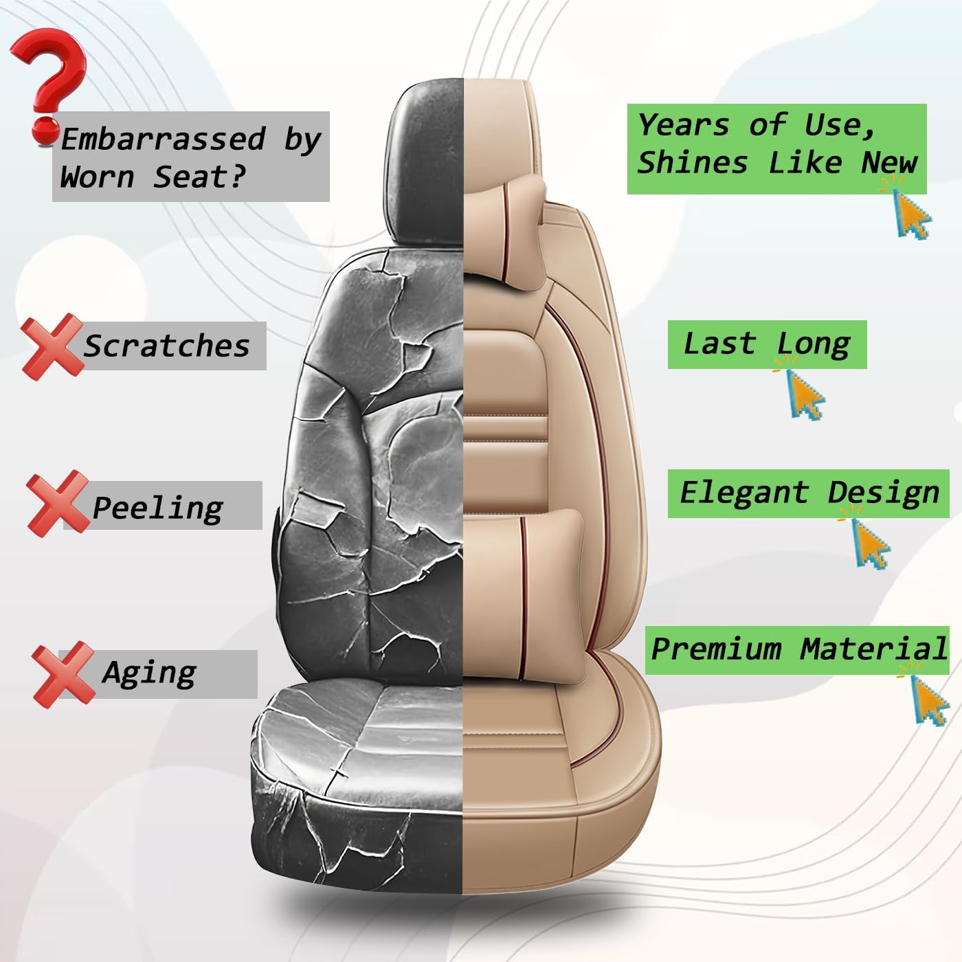 Car Seat Covers for Ford F150 2003-2025 | 5-Seats Seat Covers, Waterproof Seat Protectors, Automotive Seat Covers (Full Set with Pillow,Beige)