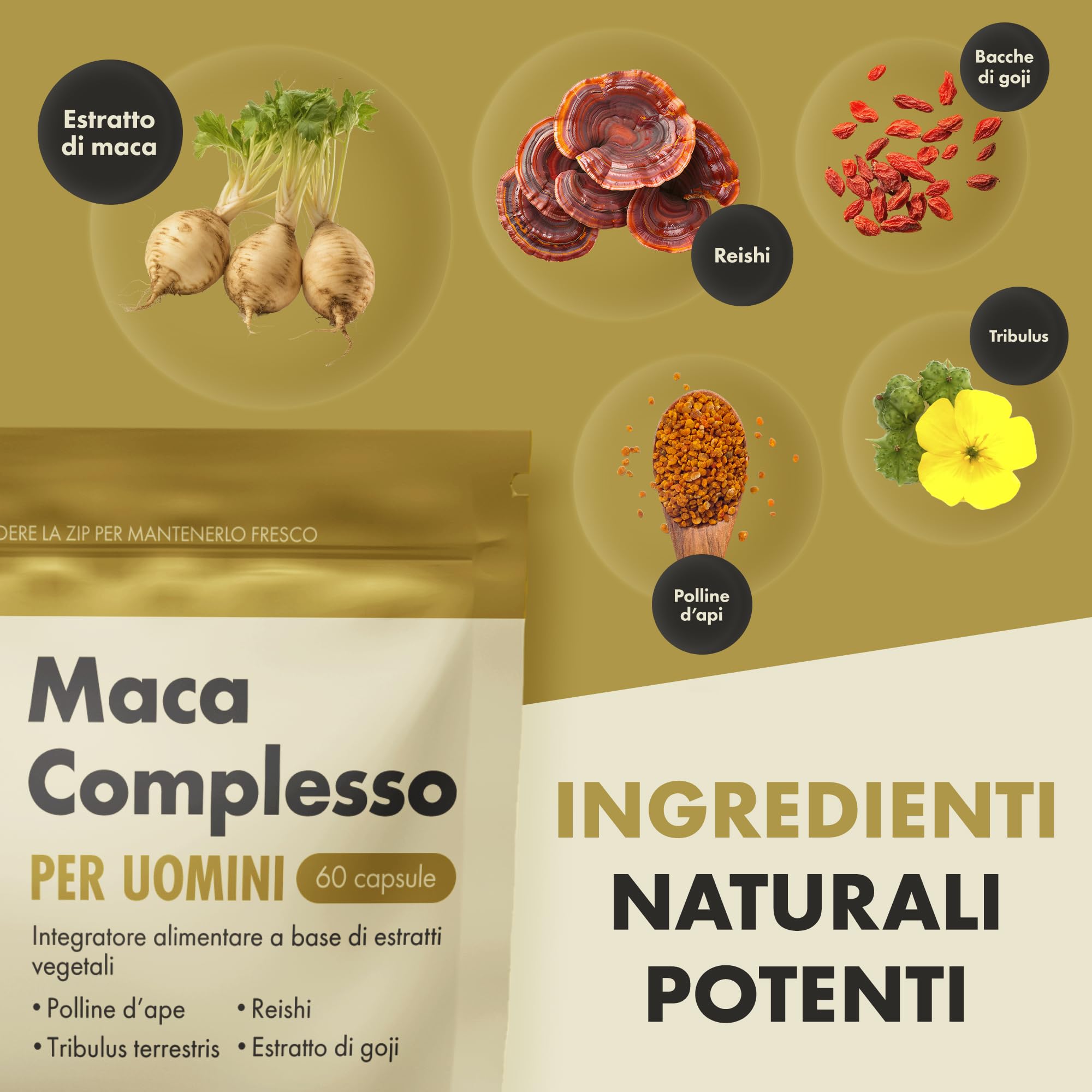 Incite Nutrition Maca Root Complex – 60 capsule vegane | Maca nera con reishi, tribulus e bacche di goji – Supporto per energia e vitalità – Capsule di radice di maca per uomini e donne