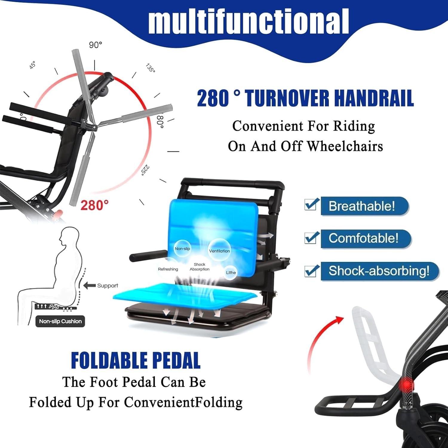 Silla Ruedas Transporte Ultraligera,Sillas Ruedas Transporte Plegables para Adultos Las Más Ligeras Solo 15 Libras con Mango Telescópico,Silla Ruedas Viaje