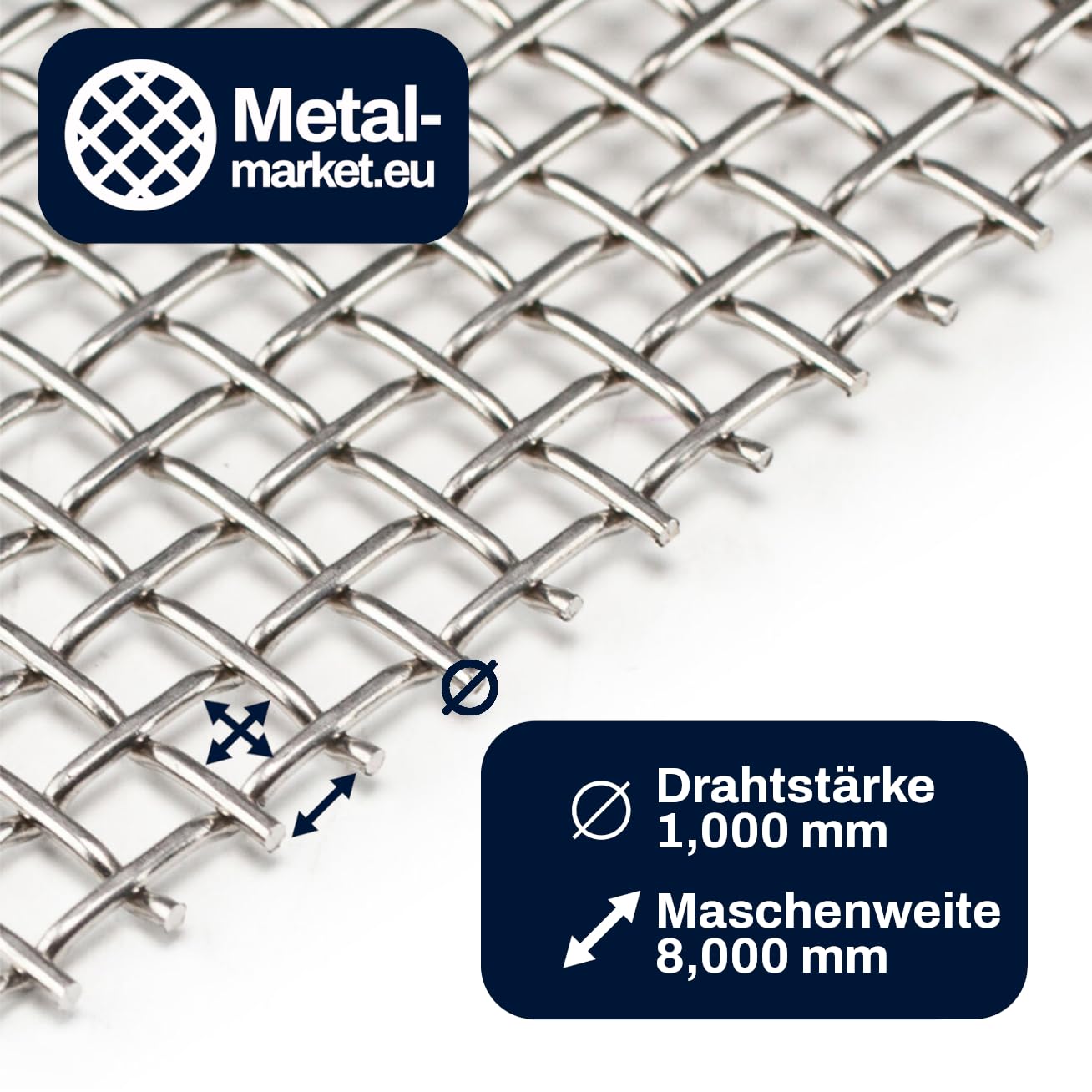 Drahtgewebe Edelstahl, Maschenweite 8 mm, Drahtstärke 1 mm, Siebgewebe, Filtergewebe, V2A 1.4301 Mesh 2,8 Größe 250 x 1000 mm