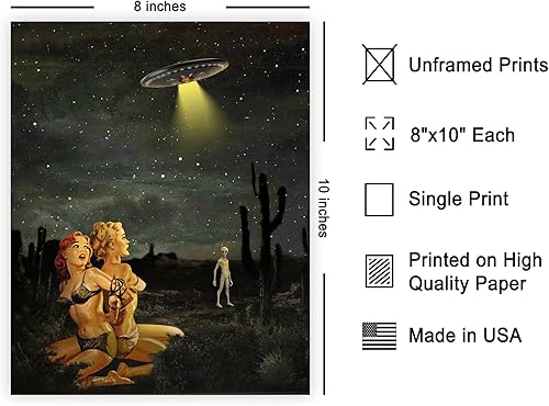 Miniatura 2 de Poster Master Impresión de alienígenas  Póster retro de niña pin-up  arte de nave espacial y OVNI  Diseño de pared de collage espacial cósmico  Arte