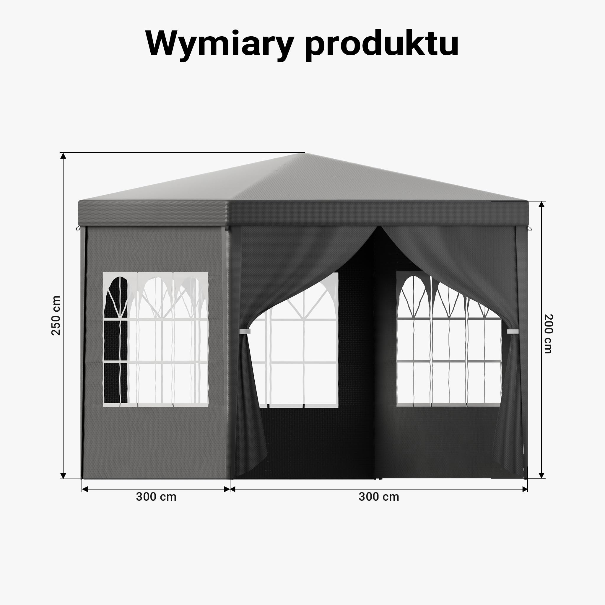Toboli Pawilon 3 x 3 m w kolorze szarym z ochroną UV 50+, altana ogrodowa ze zdejmowanymi bokami, namiot imprezowy z oknami, np. na taras i festiwale