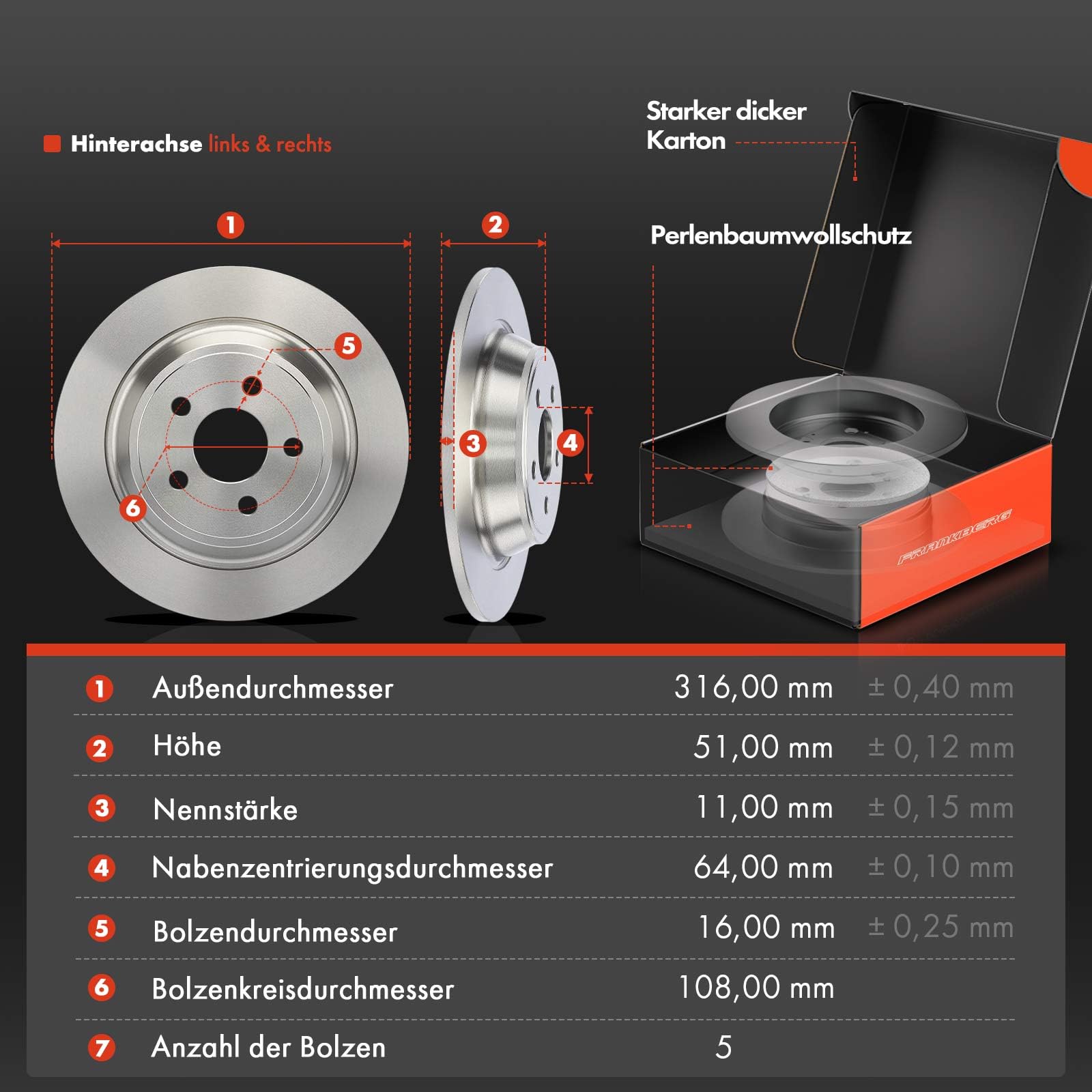 Frankberg Klocki hamulcowe, tarcze hamulcowe, kompatybilne z Galaxy 2015-2025 Rear Brake Rotors + zestaw 2 par zamienników KTJ1GC2M007AA