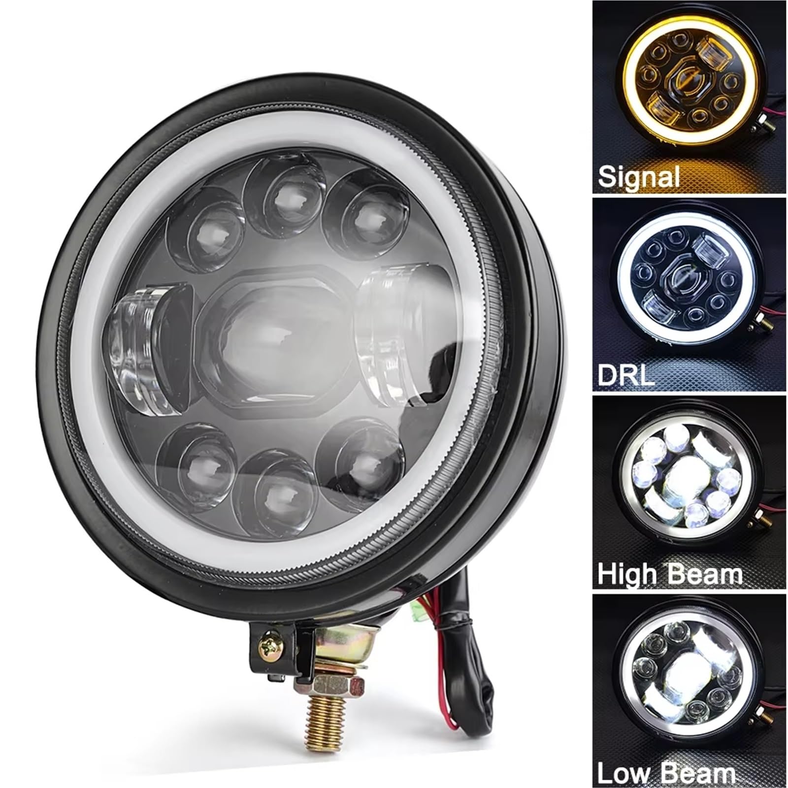 MESKEL Fari Anteriori Moto per Touring per Bobber per Chopper per Custom per Cafe per Racer Moto LED Bullet Faro da 5,75 Pollici | 5.75 Style 3