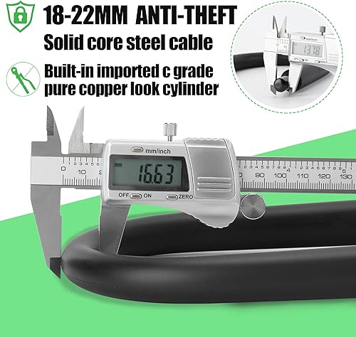 Miniatura 5 de Juego de candado en U de gran tamaño para bicicleta, resistente y antirrobo, con cable de acero de 4 pies, cerradura en U para bicicleta, con