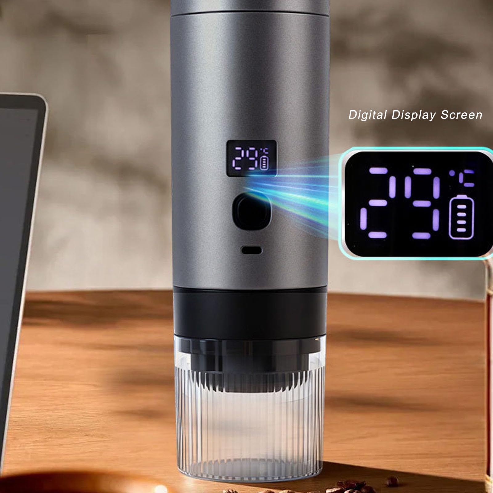 Caffettiera portatile, design 3 in 1 con riscaldamento rapido e display digitale, compatta per viaggi e campeggio