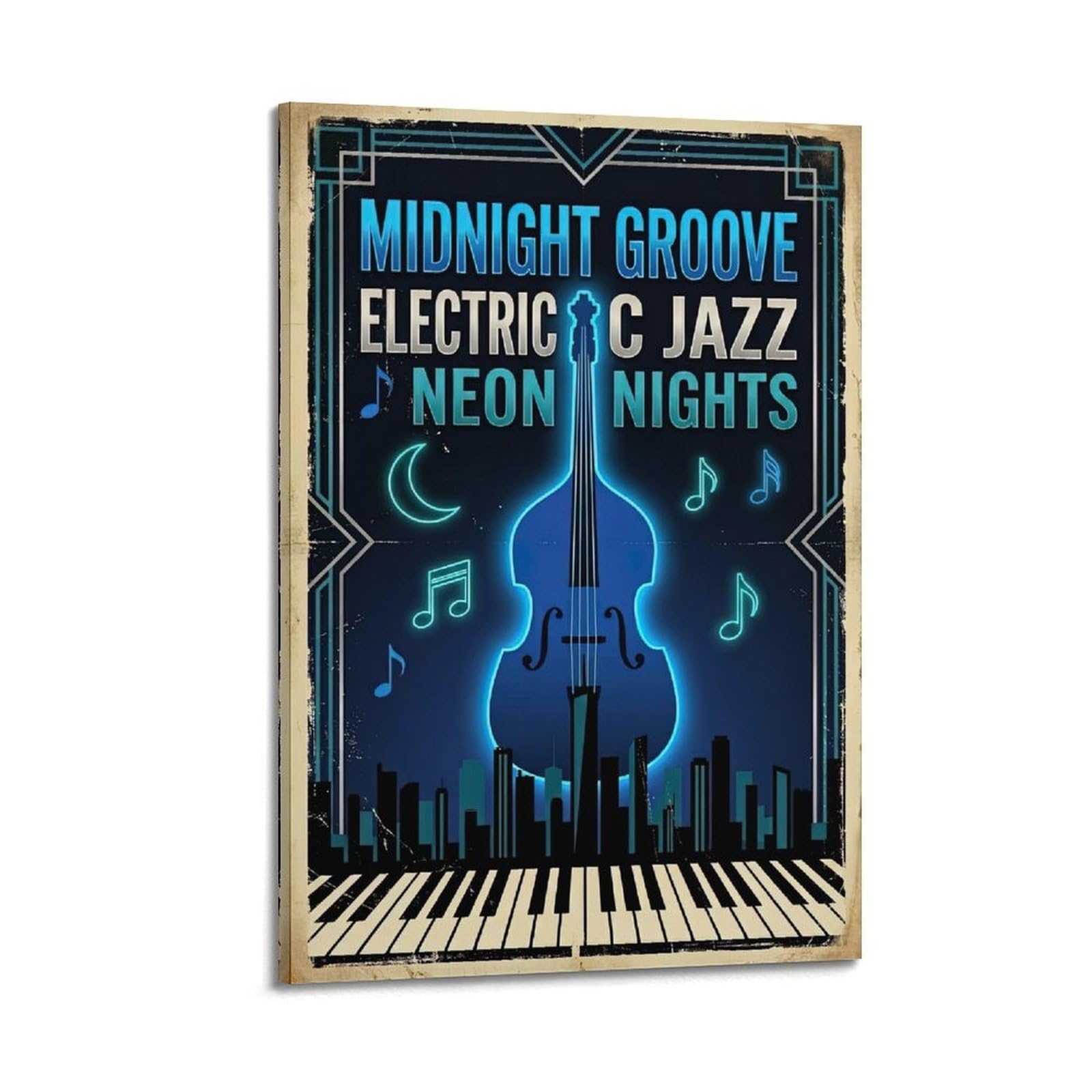 Okngb Frame-Style Vintage Electric Jazz Neon Nights Groove Poster Decorative Painting Canvas Art Picture 24X36inch(60X90cm)