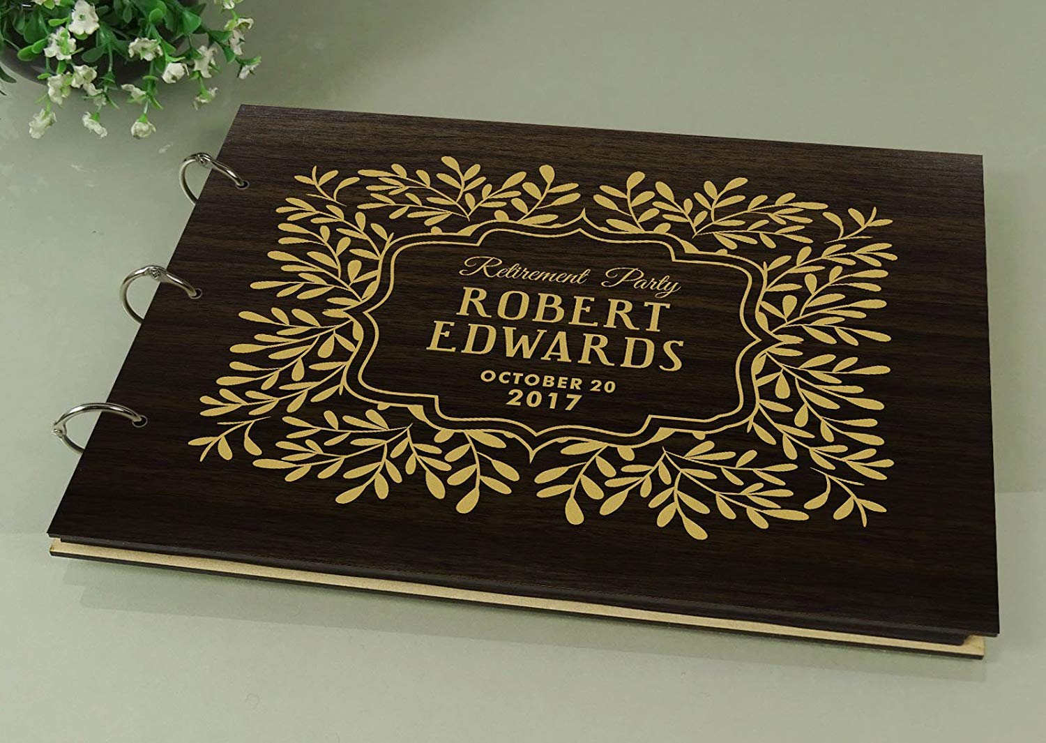 Handmade Personalizzata Retirement Party Legno inciso Personalizzato Album per Libro degli Ospiti, Beige (Design#1), Small - 6 x 9 Inches