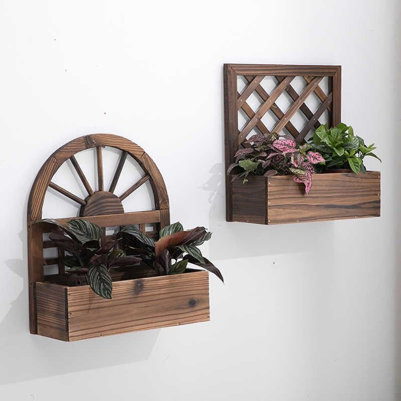Mavoli Fioriera Da Parete In Legno Massello Carbonizzato, Portafiori Decorativo Rustico A Griglia, Vaso Per Piante Resistente Alle Intemperie Per Interni Ed Esterni, Balcone, Patio E Giardino.