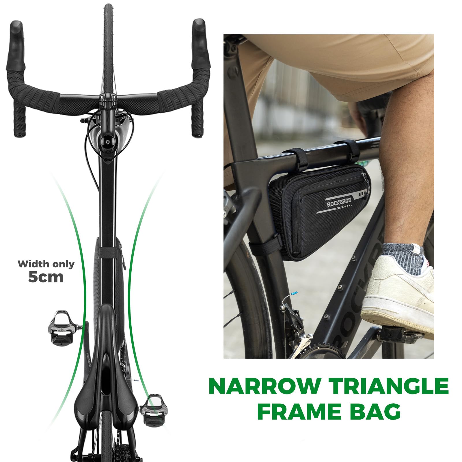 ROCKBROS Borsa da Telaio Triangolo per Bici MTB Triangolare 1.2L con Strisce Riflettenti