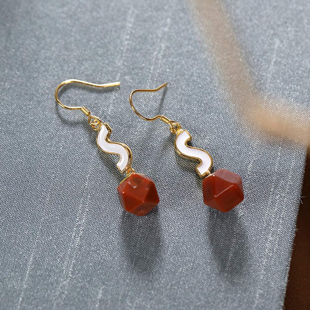 Vintage Largo Aretes De Plata Esterlina S925 Mujeres Geometría Ágata Roja Forma En S Encanto Elegante De Estilo Chino De Gama Alta De Temperamento Temperamento Don
