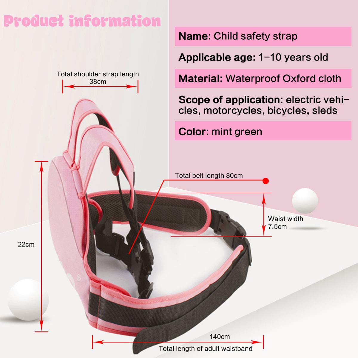 Auvstar Cintura di Sicurezza per Moto per Bambini Regolabile con Strisce Riflettenti 1-10 Anni