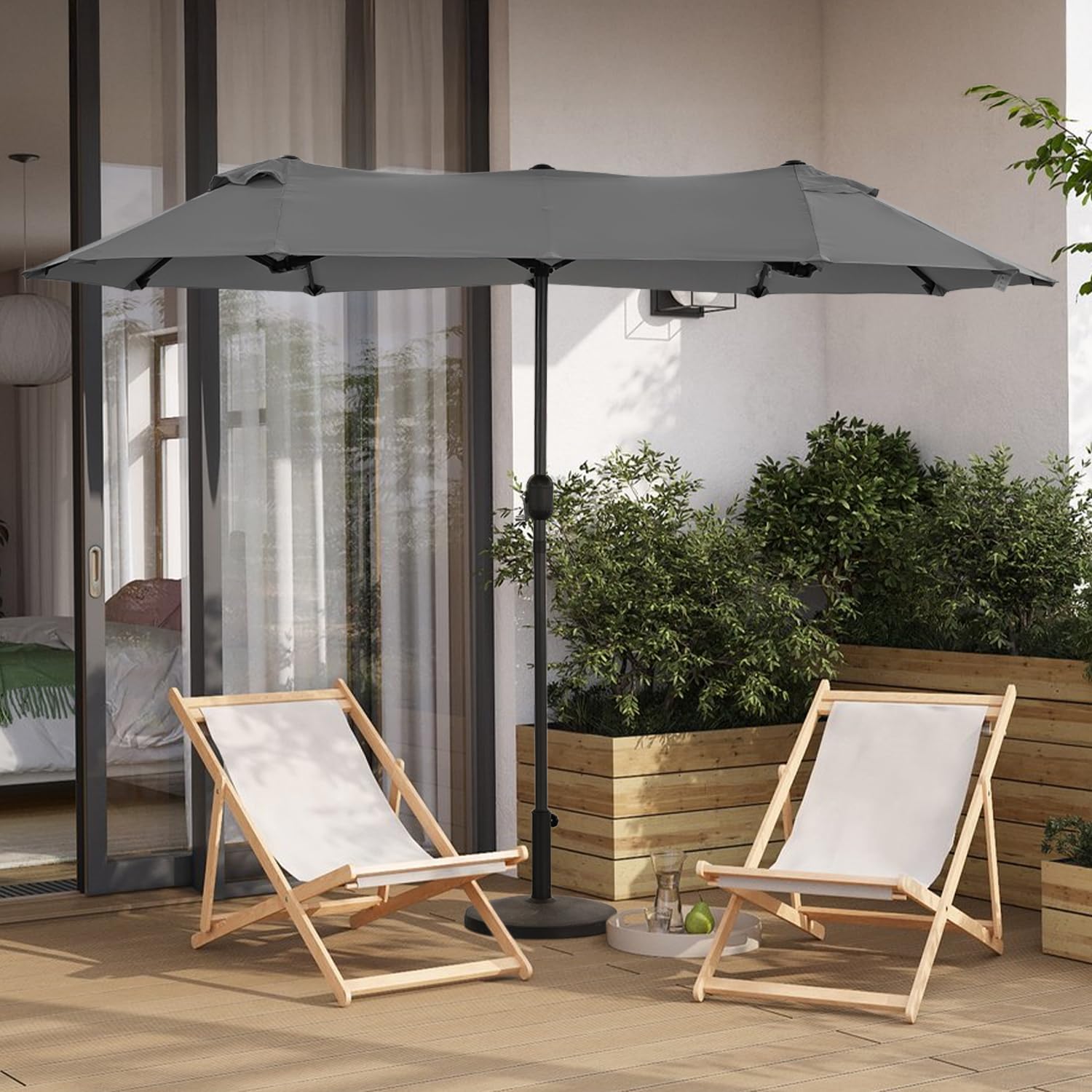 Angel Living Doble Sombrilla de Mercado 297 x 153 cm, Sombrilla de Jardín Protección contra Solar UV50+, Parasol para Jadín, Patio, Terraza