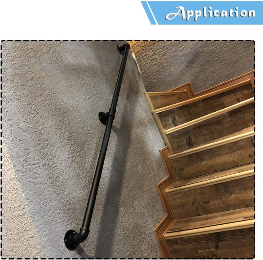 Round Handrail Brackets for Staircases Outside Inside Black Matte Metal Wrought Iron | Rail Railing Handrails for Indoor Stairs Lead Direct to Stairwell Door-House or Cellar entryway