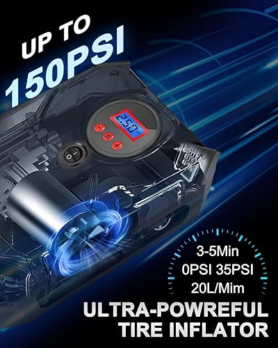 Miniatura 4 de Atsanc Inflador de neumáticos, compresor de aire portátil de 12 V CC con diseño de apagado automático, bomba de aire eléctrica de inflado rápido