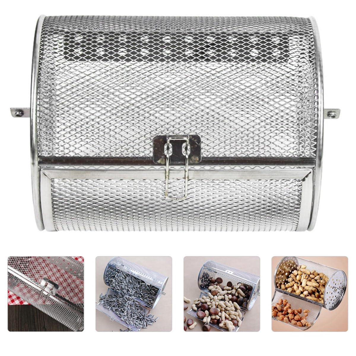 GALPADA Gabbia Rotante in Acciaio Inox 14X23 CM per Arrostire Noci e Verdure Contenitore Resistente per Barbecue e Forno Elettrico Accessorio Pratico per Grigliate All’Aperto