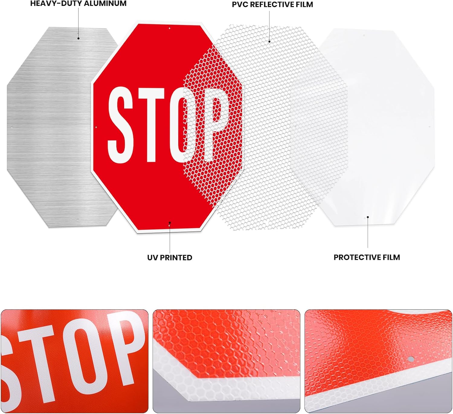 Large Stop Sign 24 x 24 Inch Reflective Aluminum Stop Road Signs Waterproof UV Protected Rustproof Street Traffic Safety Warning Signs for Outdoor Use
