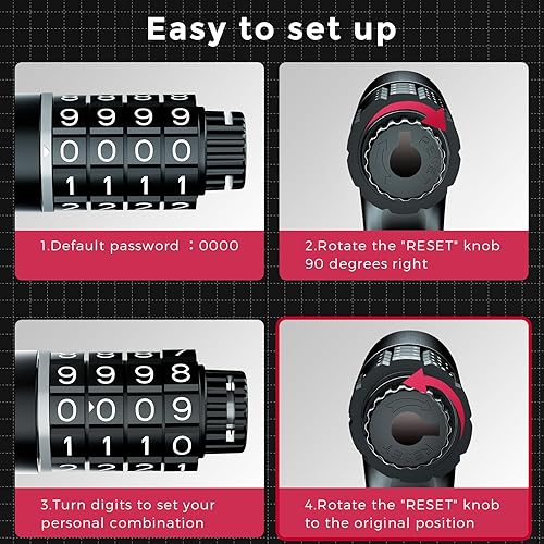 Miniatura 5 de Windone Cadena de bloqueo de bicicleta, combinación de 4 dígitos, resistente antirrobo, cerradura de cadena de bicicleta, 3.2 pies de largo,