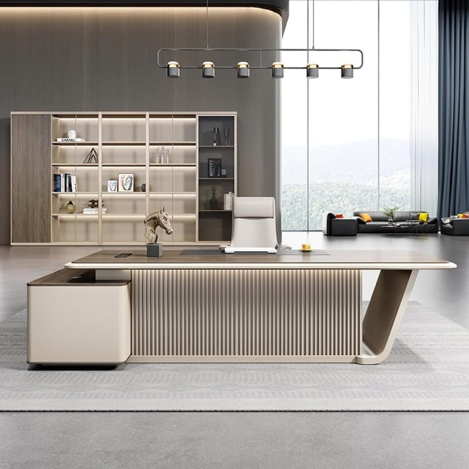 94" Modern L Shaped Wood Executive Office Desk, Computer Desk with Storage Cabinet, Study Gaming Table Business Furniture Set for CEO Boss