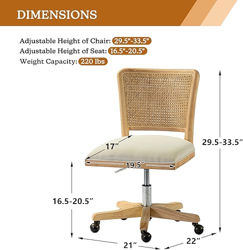 Miniatura 2 de Silla moderna de oficina en casa cómoda silla de escritorio tapizada sin brazos silla giratoria ajustable para computadora con soporte de respaldo