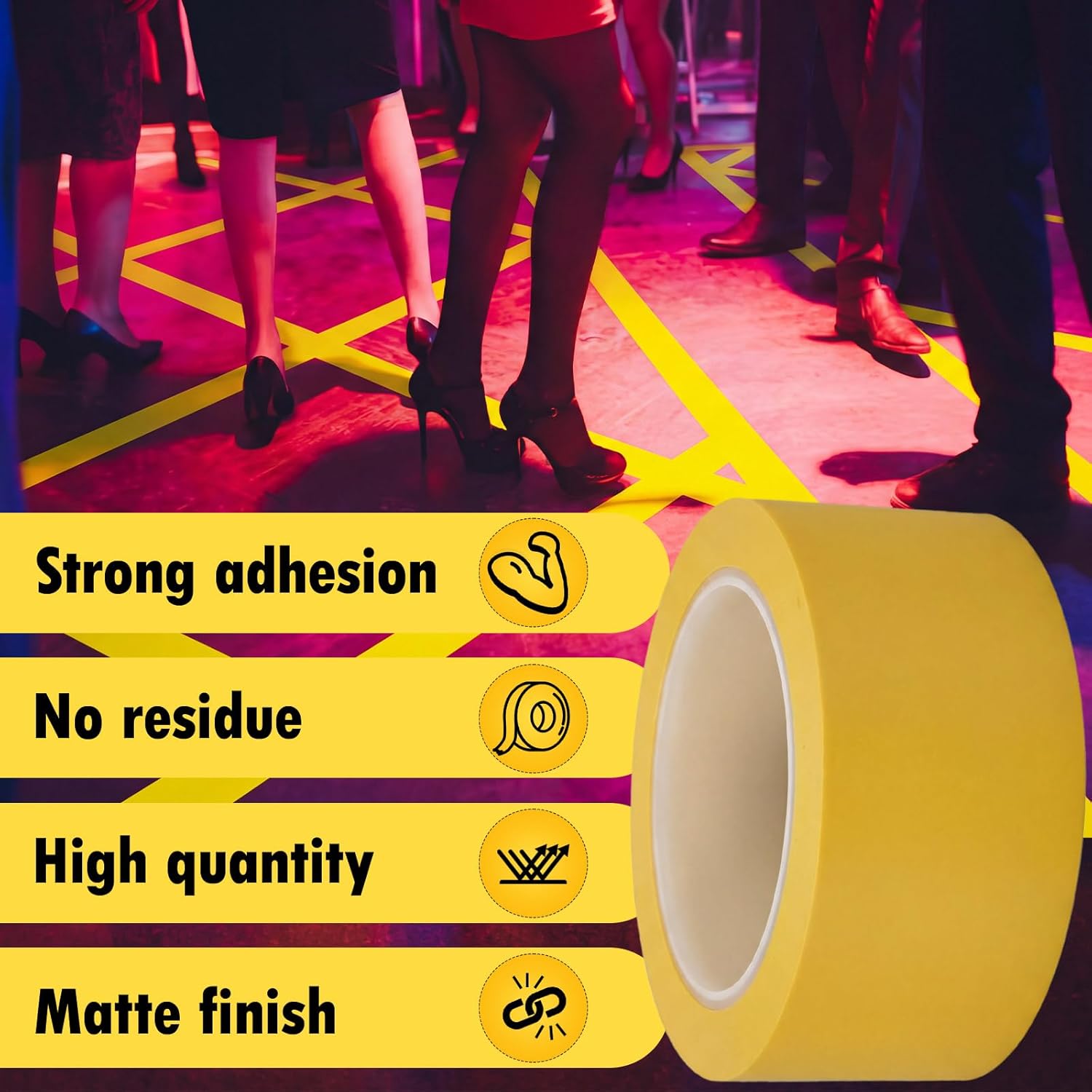Pangda 6 Rolls 2" x 33 Yards Yellow Floor Marking Tape and Dance Splicing Tape Warning Safety Durable Non-Abrasive for Social Distancing, Gyms Athletics Restaurant Equipment and More