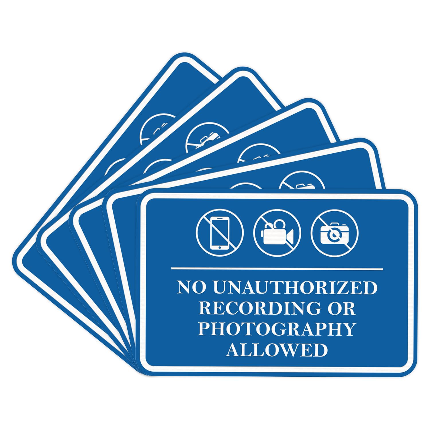 Classic Framed No Unauthorized Recording or Photography Allowed Door or Wall SignDurable Material | Easy Installation (Blue) - Medium (5 Pack)