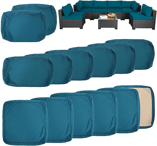 Juego de fundas de cojín de repuesto para exteriores de 6 asientos, sillas seccionales de mimbre, muebles con tela repelente al agua solamente,