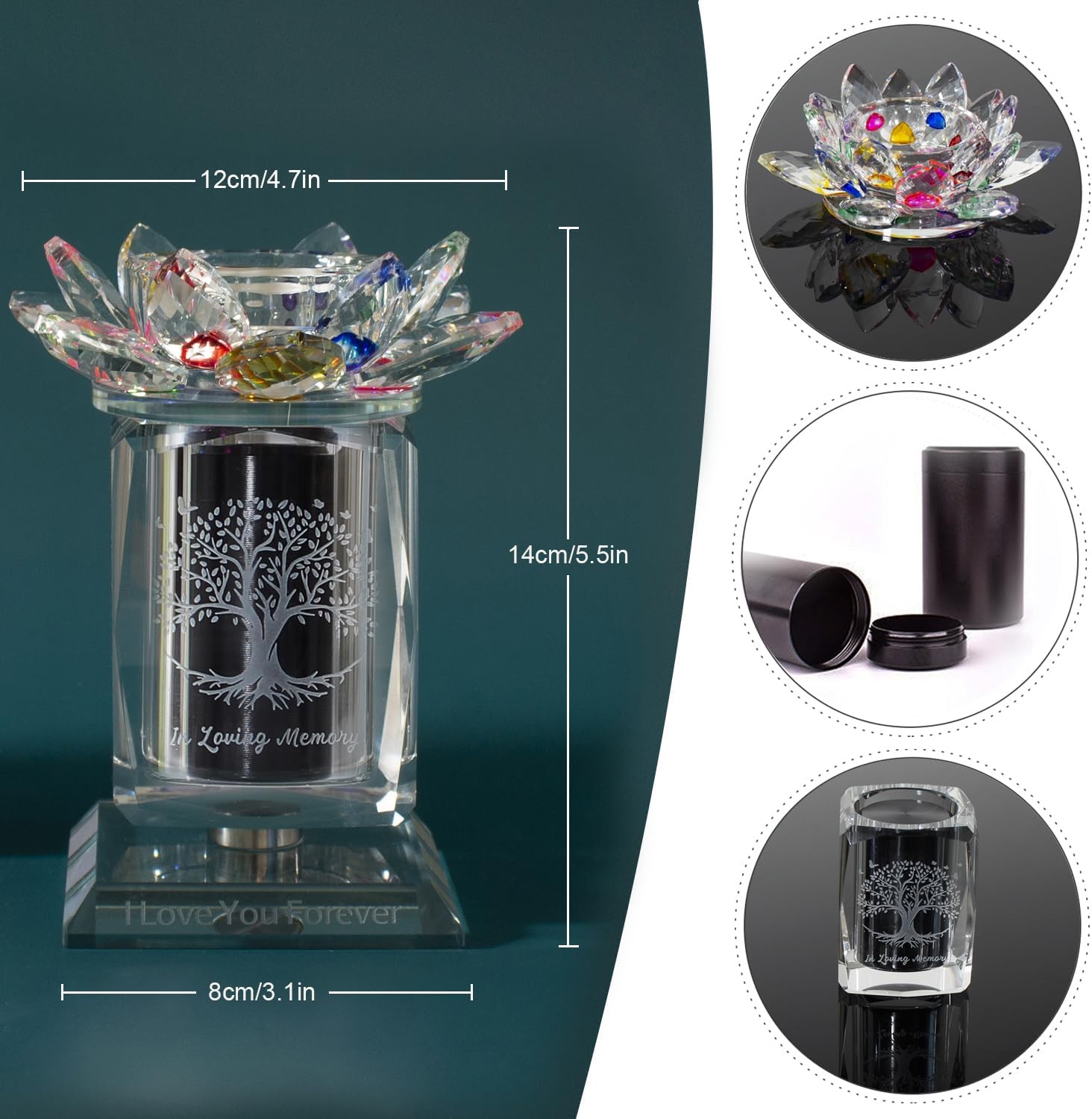 Small Urns for Human,Cremation Keepsake Photo Urn Unique Rotatable Crystal Mini Urns for Ashes Keepsake Decorative Engraving Tree of Life Pattern Urn Remember Your Love One Lost