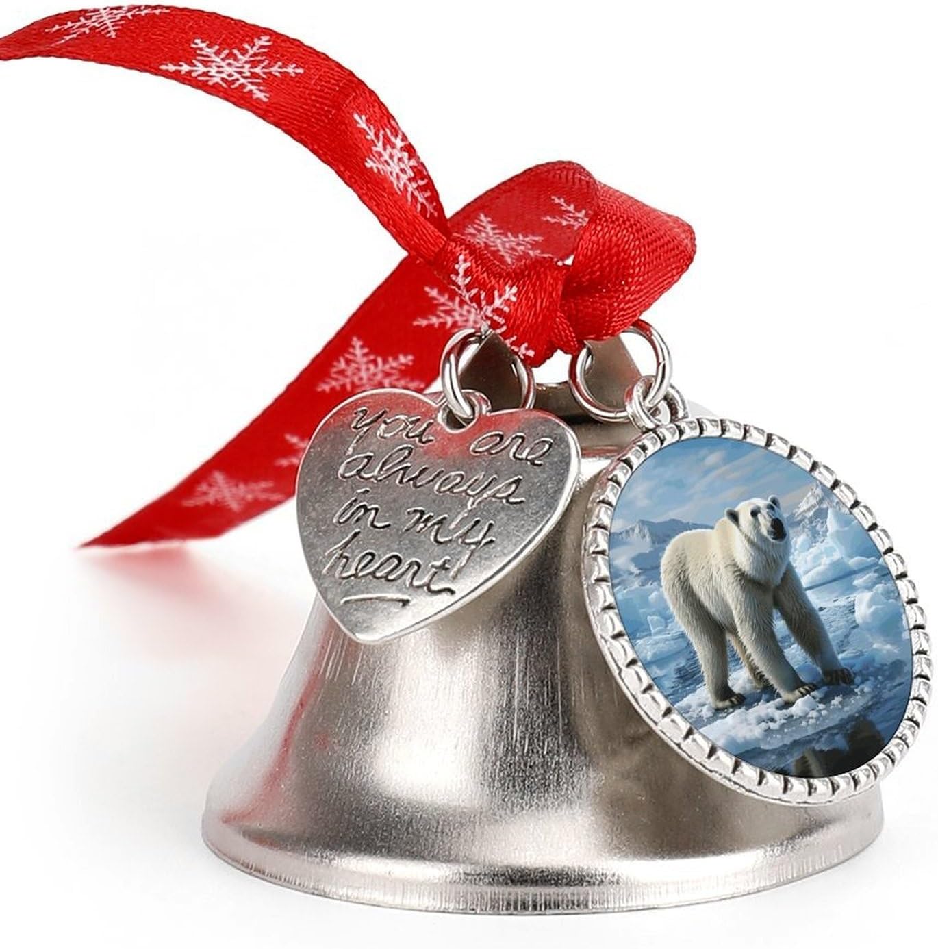 Polar Bear Ice Christmas Bells Ornaments Tree Jingle Bells Decors Xmas Silver Bell Hanging Decoration Pendants for Weddings Parties Christmas Wreaths