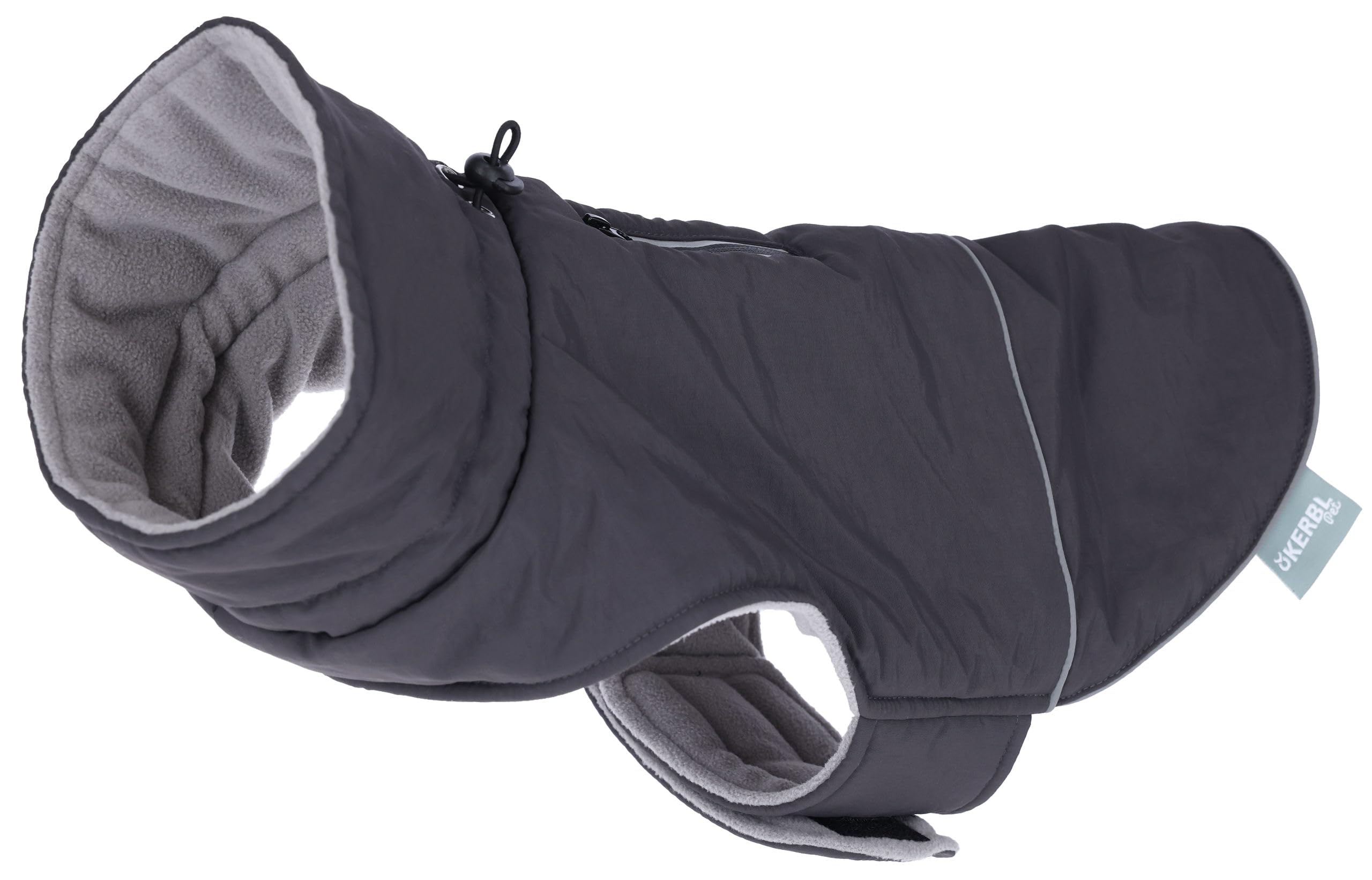 Kerbl Pet Montreal Dog Coat, Wind and Water-Repellent, Fleece Lining, Stretch Material, Easy to Put on, Reflective Piping, Washable at 30 °C, S, 35 cm, Grey