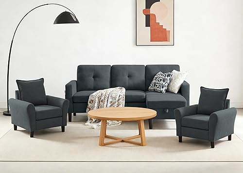 Miniatura 15 de Sofá Seccional Sofás para Sala de Estar, Sofás Seccionales Modulares de 3 Asientos en Forma de L con Almacenamiento y Chaise Reversible, Tela de