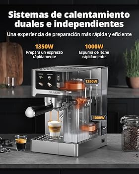 AIRMSEN Cafetera Espresso 20 Bar con Autofroter de Leche para Hogar, Cappuccino y Latte, Cafetera Doble Caldera 15s Quick Estrazione 1350W+1000W, Acero Inoxidable, Depósito 60 oz, Pantalla Táctil​3