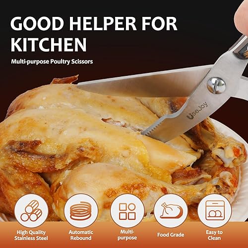 Miniatura 6 de UseJoy Tijeras de cocina para pollo de acero inoxidable resistente, tijeras para carne, tijeras de aves de corral para alimentos, tijeras multiusos