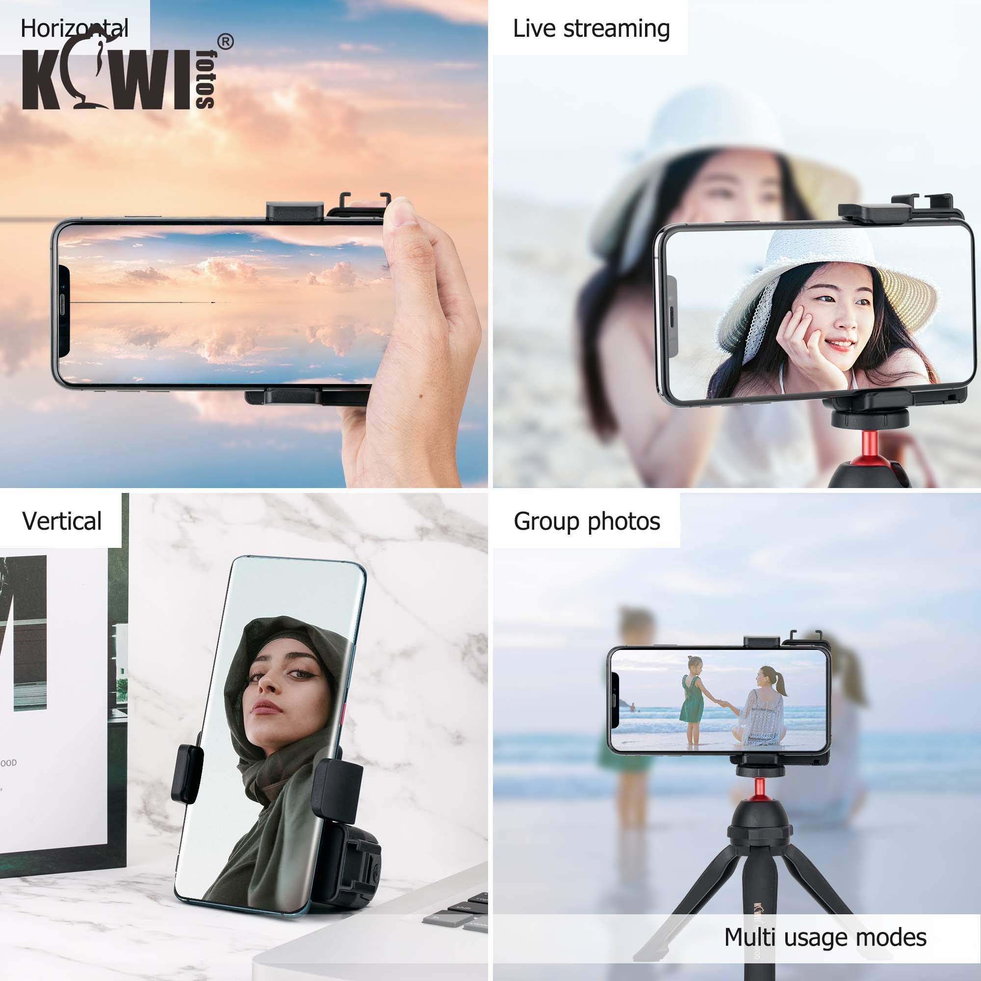 KIWIFOTOS Smartphone Handle Grip, Handy Capgrip mit Abnehmbarem Wireless Auslöser, Phone Grip mit Fernbedienung & Kaltschuhhalterung für iPhone Android Smartphone, Selfie, Vlog, Videoaufnahmen