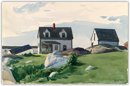 Impresiones en lienzo "Casas de Squam Light1923", de Edward Hopper Lienzo Arte de la pared Sala de estar Imagen de decoración del hogar 19.7x29.5 in