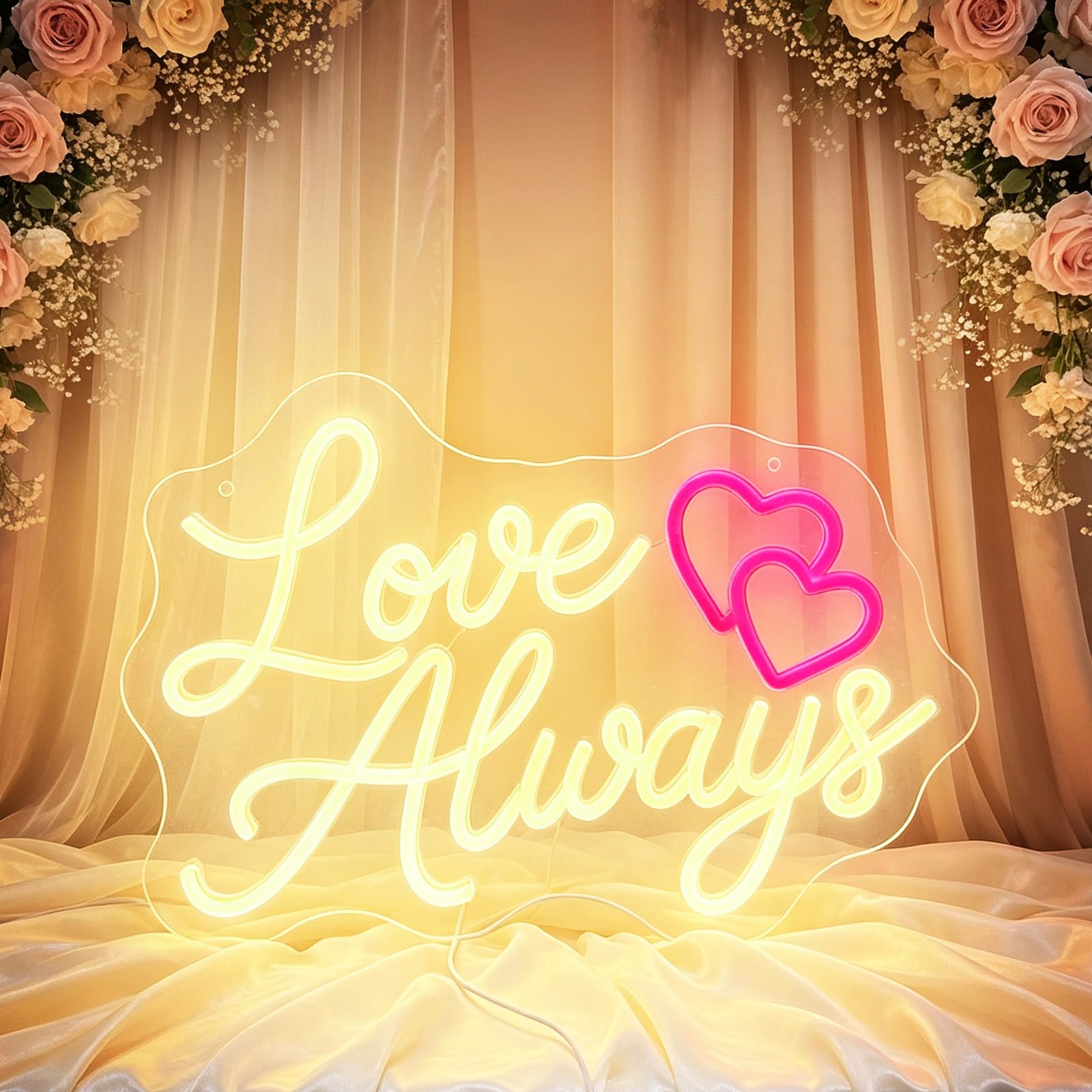 Love Always - Insegna al neon per decorazione da parete, LED dimmerabile Love Always Lights Up, alimentata tramite USB, per proposta di matrimonio, fidanzamento, regali per San Valentino